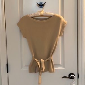 Nude belted cap sleeve sweater